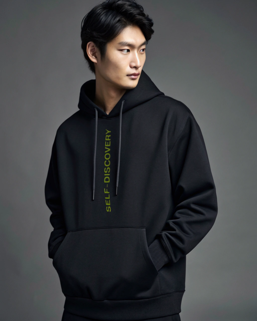 “Self-Discovery” Minimal Streetwear Hoodie – Black Edition