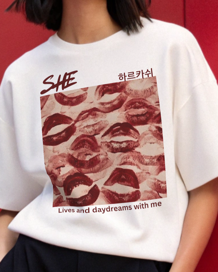 “SHE” Artistic Lip Print - Oversized T-Shirt