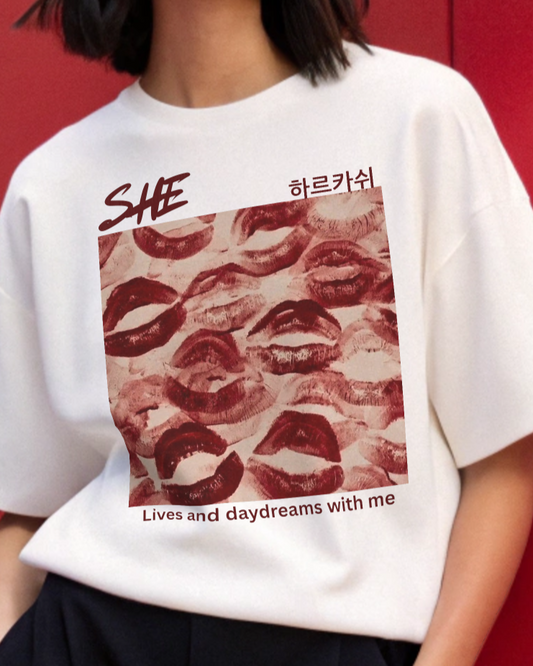 “SHE” Artistic Lip Print - Oversized T-Shirt