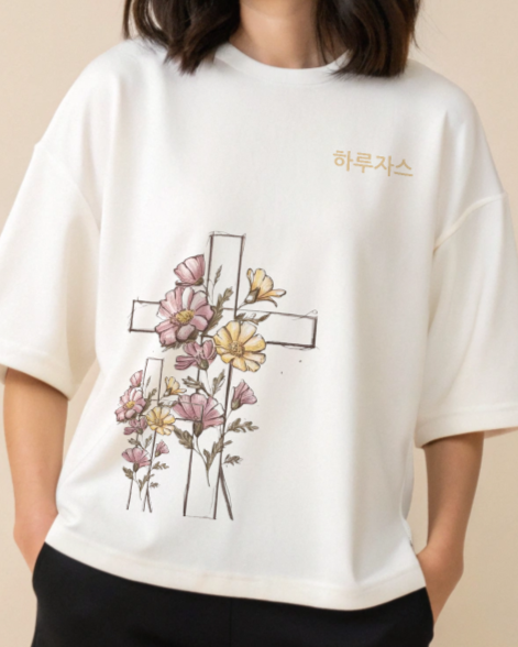 FLORAL Cross Korean Graphic T-Shirt - Oversized Fit