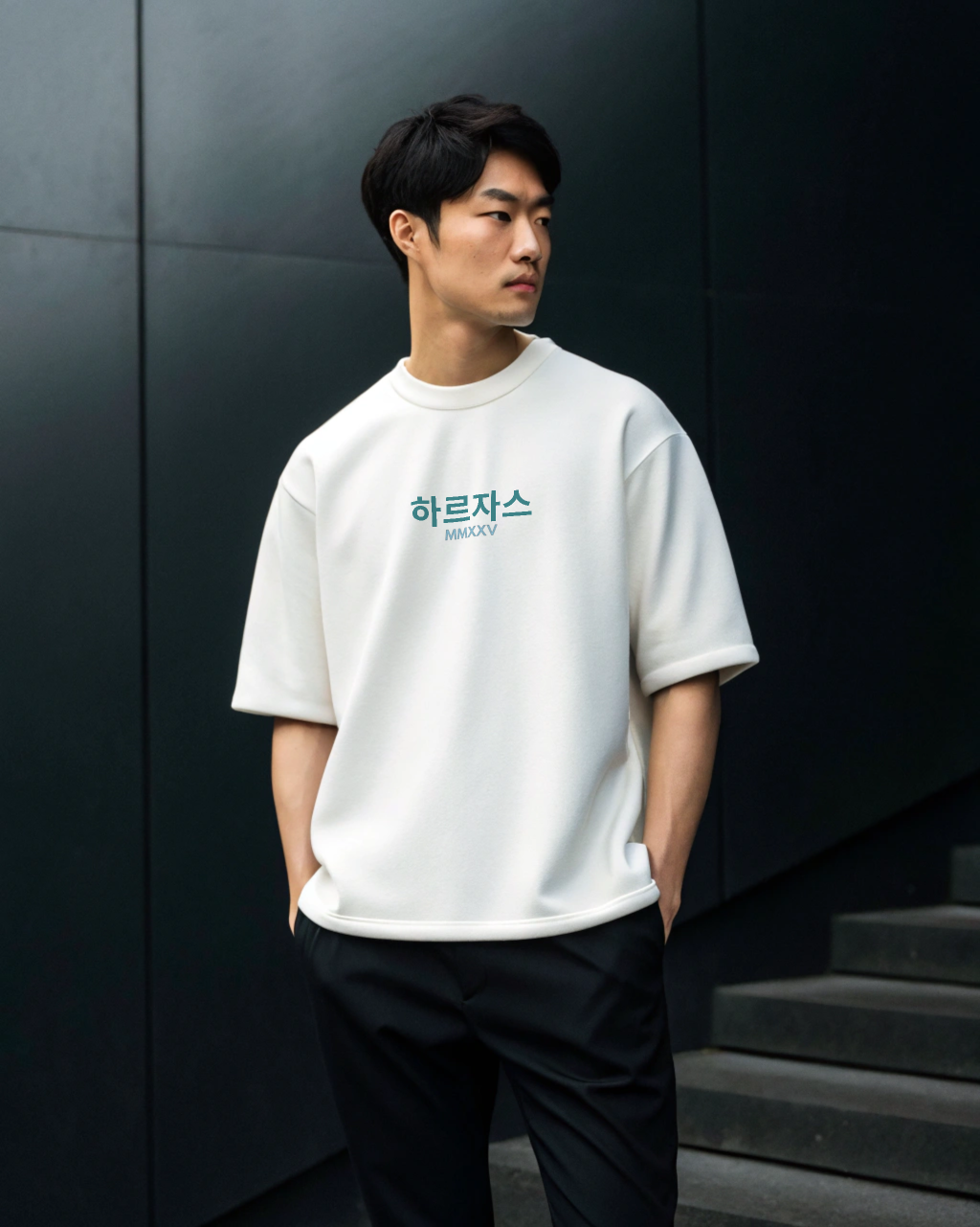 "Statue" Korean Typography Oversized Tee – HARJAS Edition