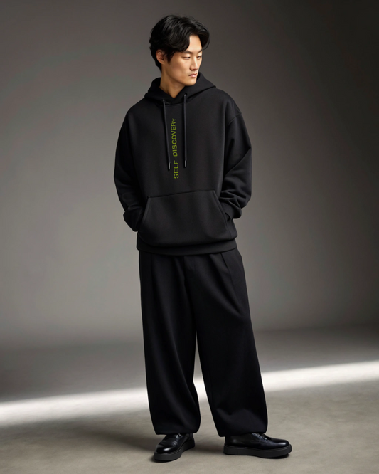 “Self-Discovery” Minimal Streetwear Hoodie – Black Edition