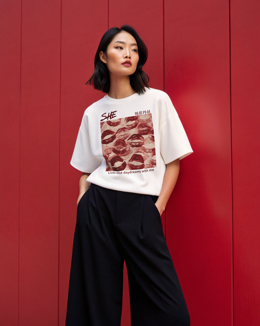 “SHE” Artistic Lip Print - Oversized T-Shirt